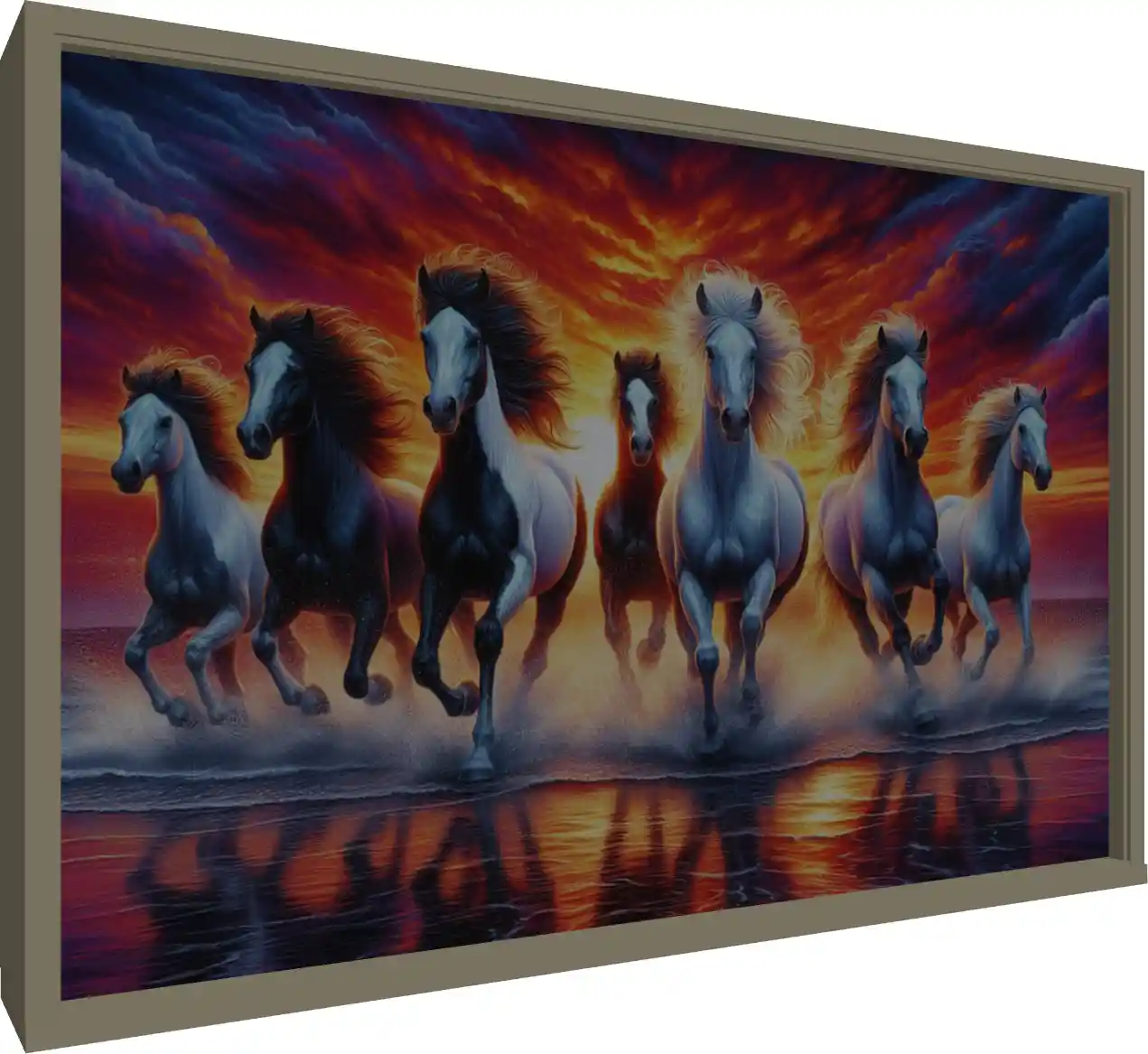 Golden Light Seven Running Horses — floater frame preview | PrintPosters.in
